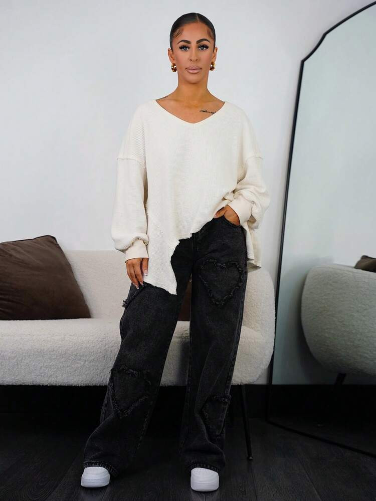 SAYEHFBABY Women's Casual Versatile Button Pocket Wide Leg Straight Jeans | SHEIN