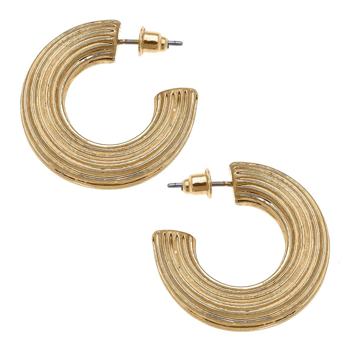 Lisette Ribbed Metal Hoop Earrings in Worn Gold | CANVAS