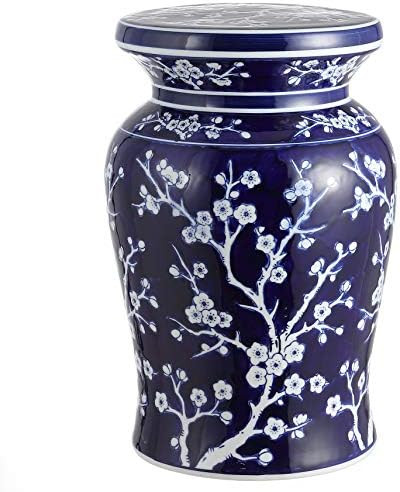 Jonathan Y TBL1017A Cherry Blossom 17.7" Ceramic Garden Stool, Navy/White | Amazon (US)