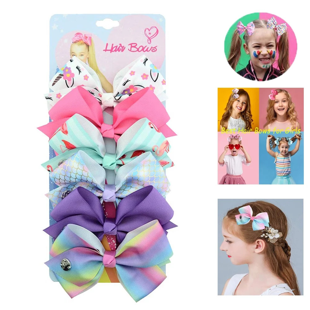 6Pcs 5" Large Hair Bows Clips for Girls, Hair Bows Alligator Clips for Girls Unicorn Grosgrain Ri... | Walmart (US)