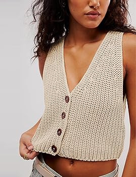 SKIKYAN Womens Casual Knit Sweater Vest Button Down Sleeveless Crochet Crop Short Cardigans | Amazon (US)