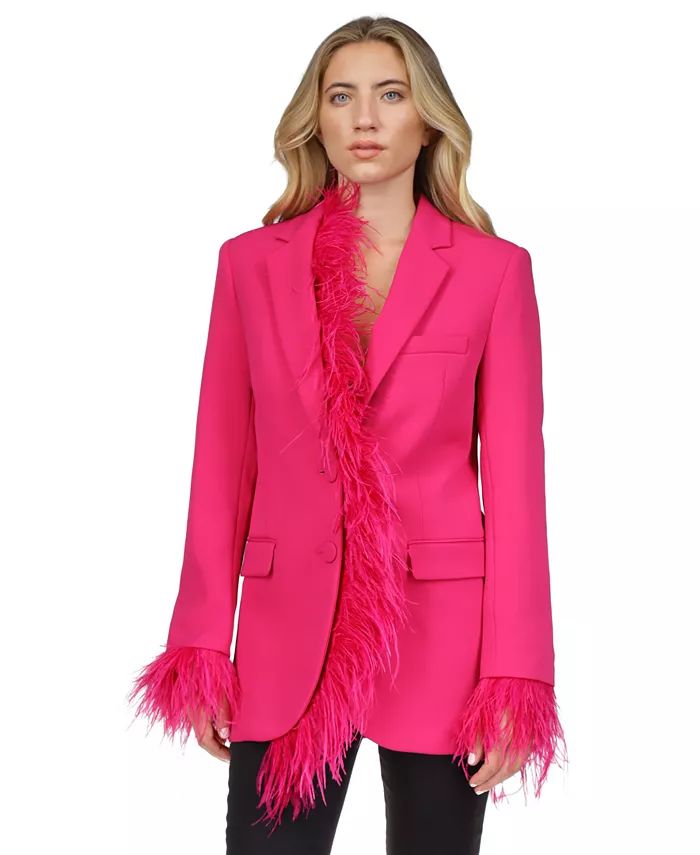 Michael Kors Women's Boyfriend Blazer with Removable Feathers - Macy's | Macy's