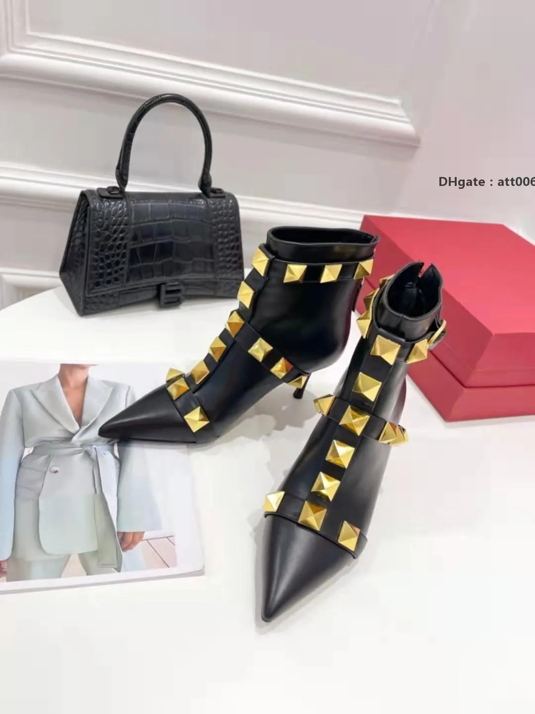 Shoes With Box Women Luxury Designer Brand Boots Sophisticated Roman Stud Ankle Booties 70mm Stil... | DHGate