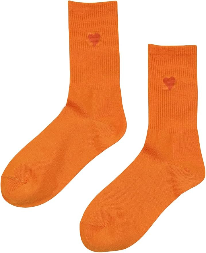 SHENHE Women's Heart Print Mid Calf Crew Socks Ribbed Knit Dress Boot Socks | Amazon (US)