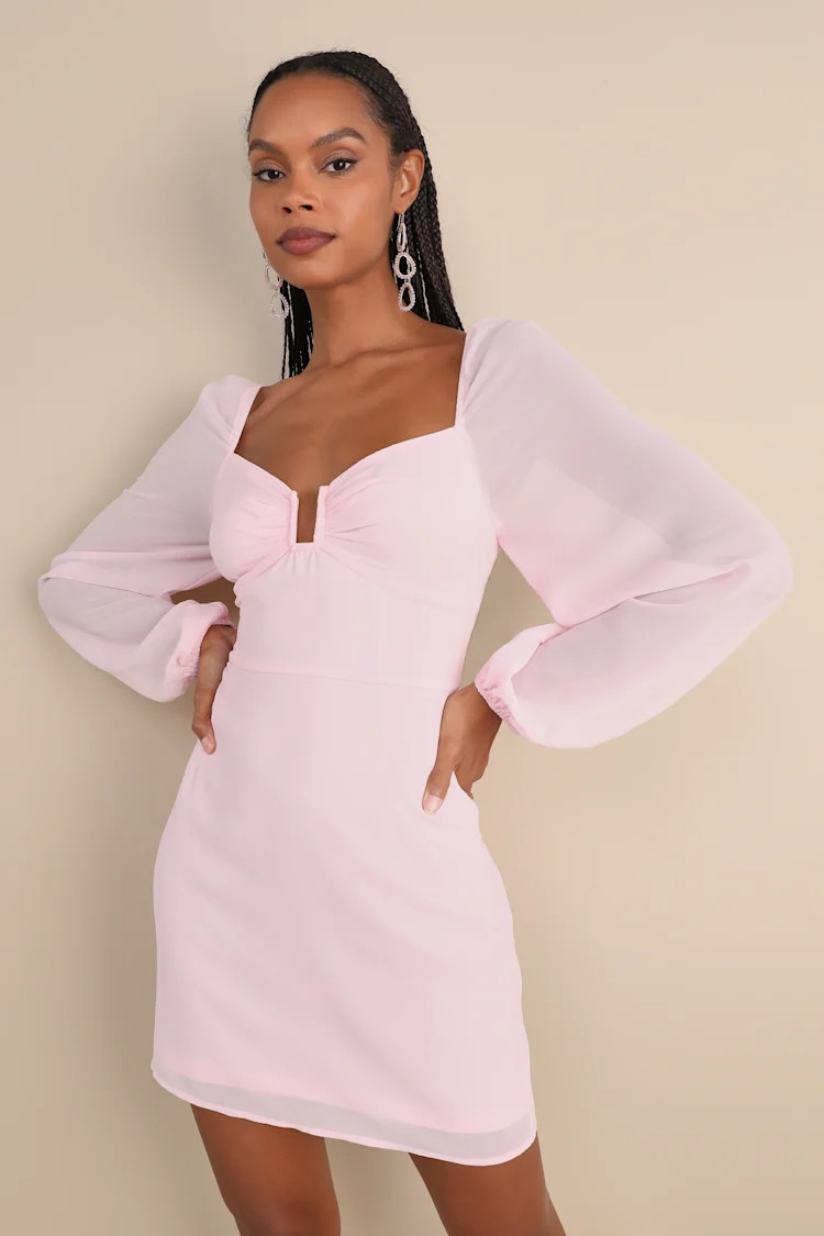 Flirtatious Designs Light Pink Chiffon Balloon Sleeve Mini Dress | Lulus