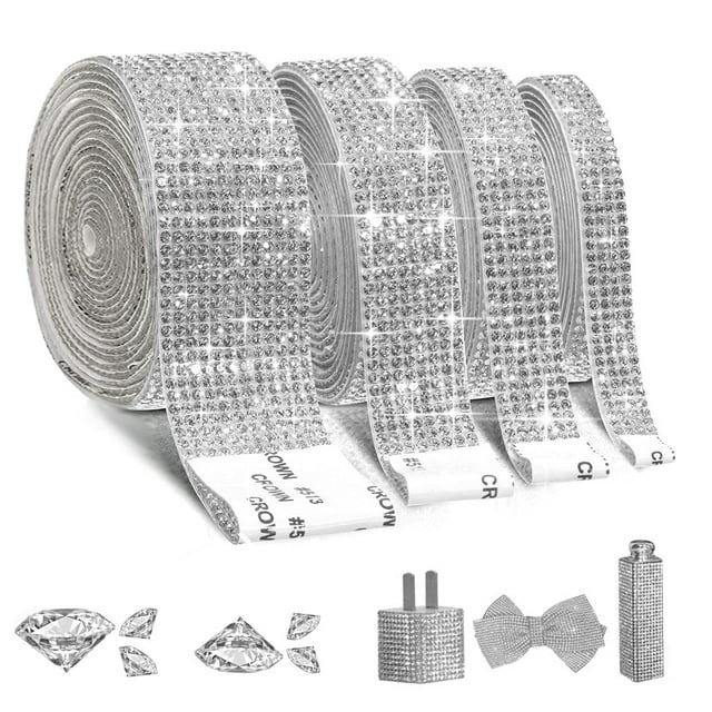 EANLOLY 4 Rolls Crystal Rhinestone Ribbon Self Adhesive Strips, Diamond Bling Tape with 2 mm Rhin... | Walmart (US)
