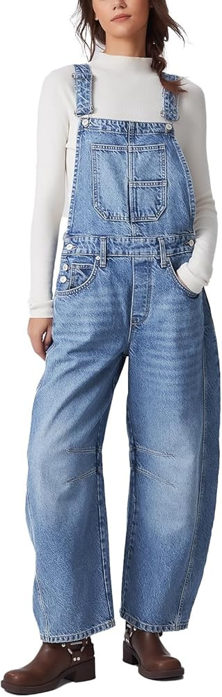 Ladyful Women's Denim Overall Casual Straight Wide Leg Bib Jeans Overall Adjustable Straps Denim ... | Amazon (US)