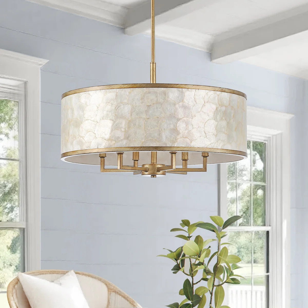 24-inch 6-Light Capiz Shell Drum Chandelier | Wayfair North America