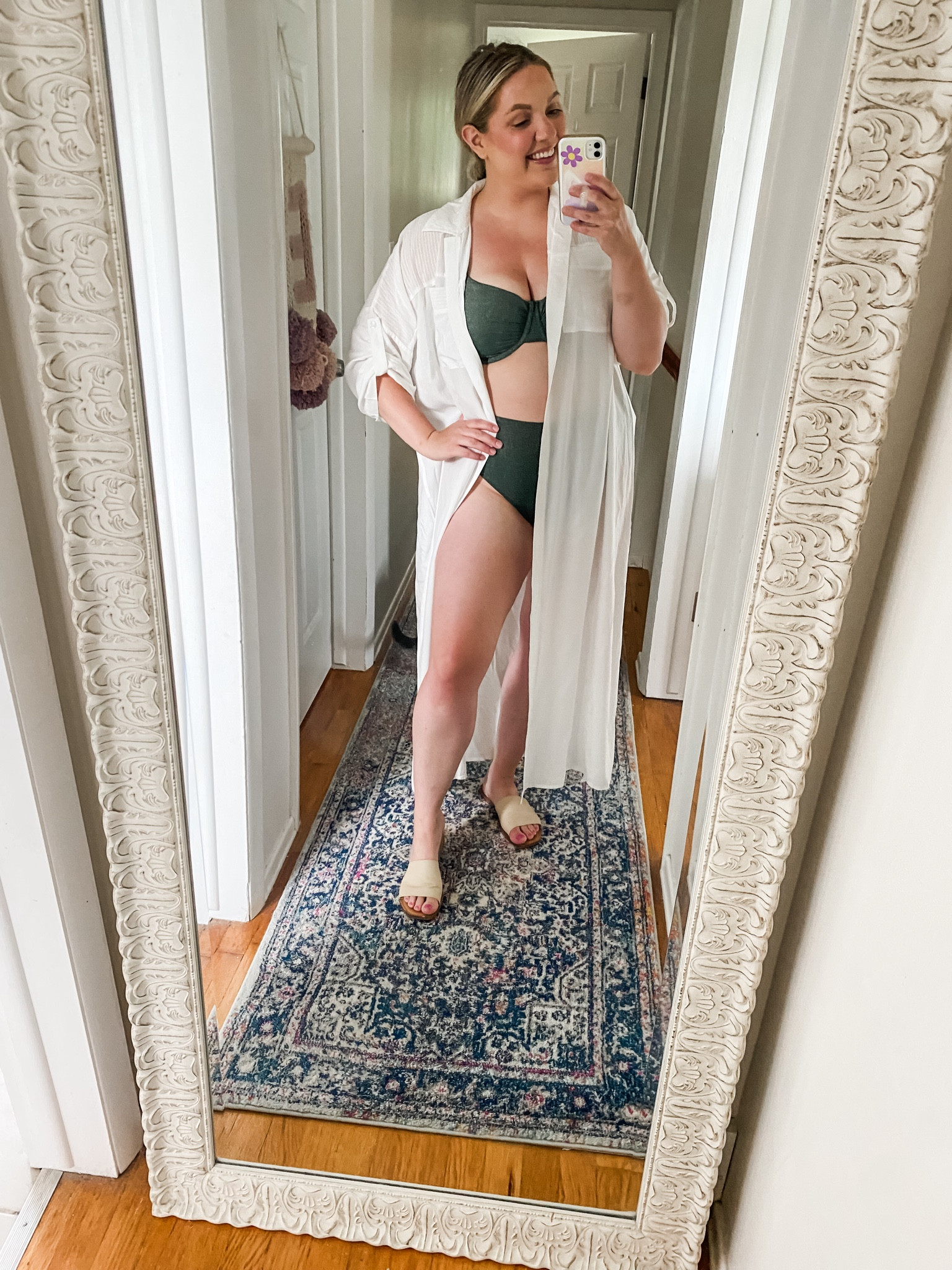 There are so many ways to style this cover up. Perfect if you want to take your suit from the beach to lunch. It buttons up and comes with a tie, so you can sinch the waist. 

I do think it runs a little large. I’m wearing a large here, and would size down 

#LTKMidsize #LTKSwim #LTKFindsUnder50