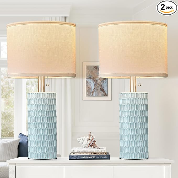 Reaketon Table Lamps for Living Room Set of 2, Ceramic Table Lamps for Bedroom, 20" Modern Lamps ... | Amazon (US)