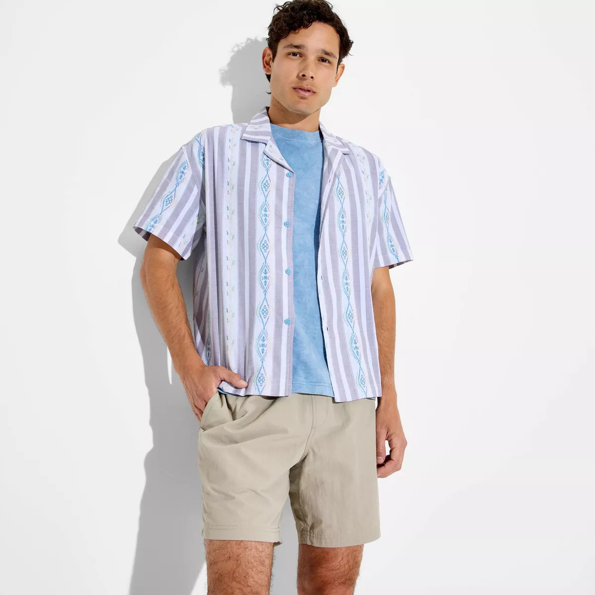 Men's Short Sleeve Dobby Button-Down Camp Shirt - Original Use™ Light Violet L | Target