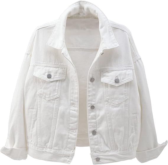 Locachy Women's Casual Denim Jacket Solid Color Basic Long Sleeve Jean Jacket Coat | Amazon (US)