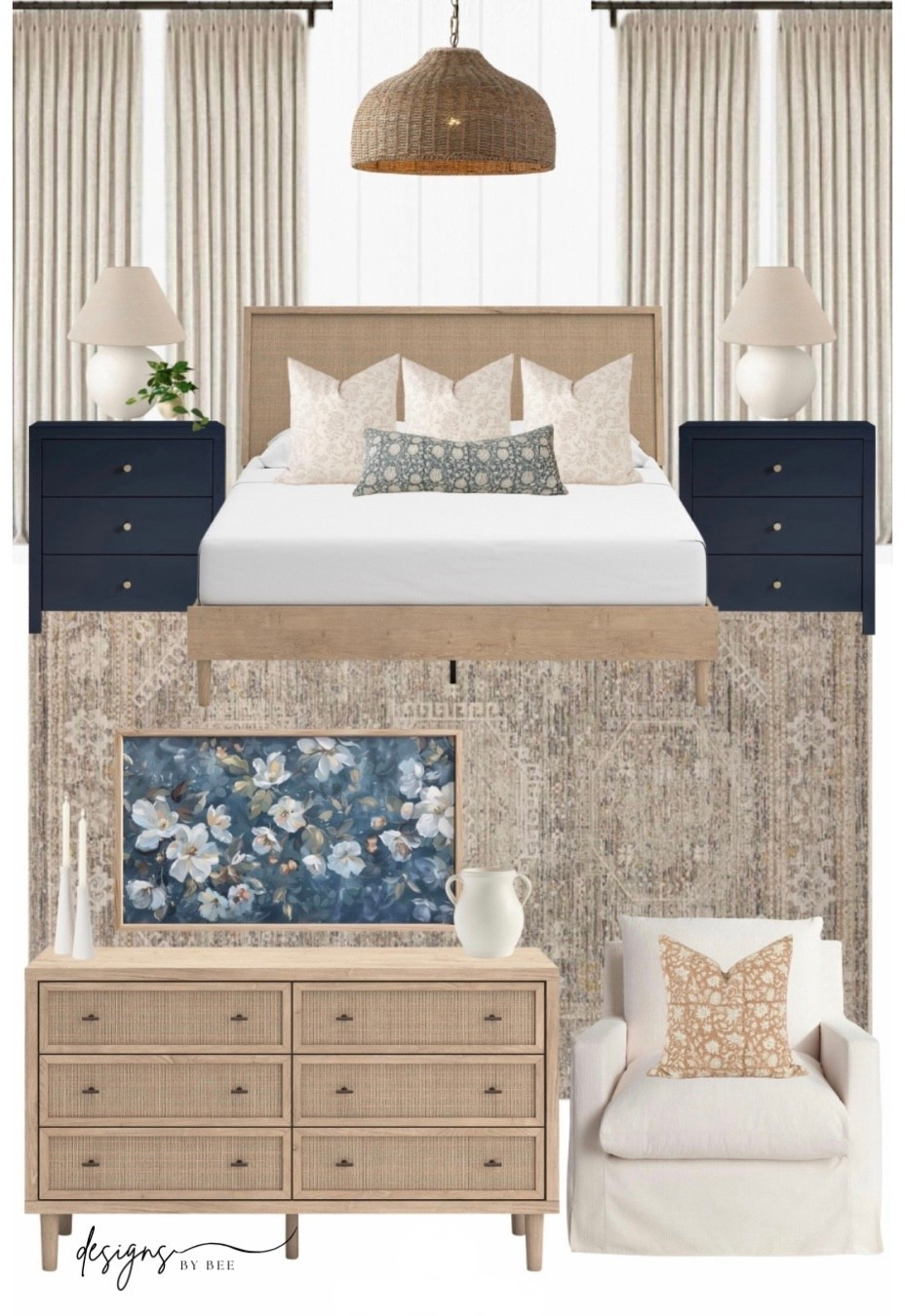 bedroom, primary bedroom, guest bedroom, wood bed, nightstands, bedroom rug, area rug, accent chair, wood dresser, light wood dresser, pottery barn dupe 

#LTKHome #LTKSaleAlert #LTKFamily