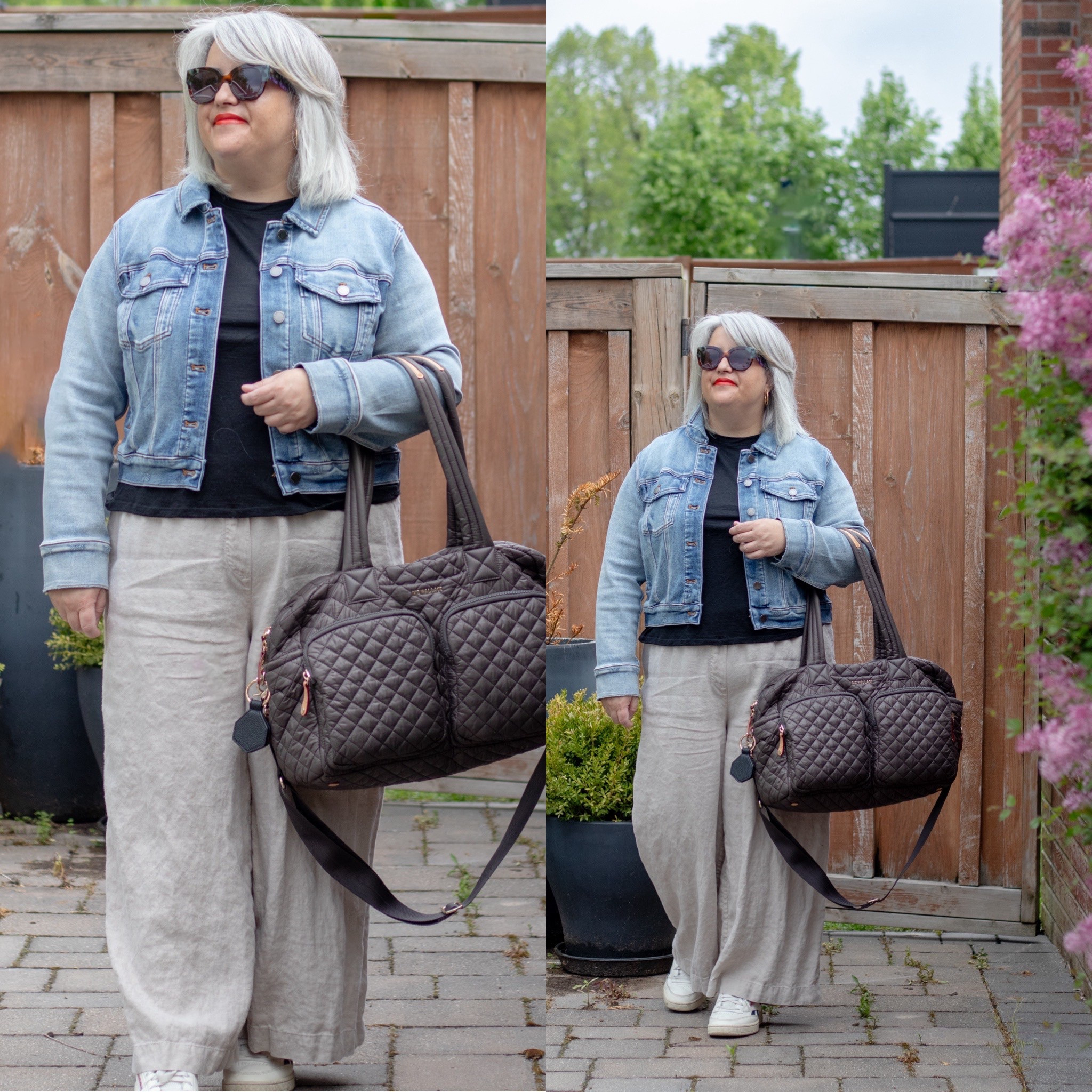 My latest airport outfit. Wide leg linen pants are just as comfy but more chic than sweats. The t shirt won’t smell after a day of traveling. The stretchy jean jacket is another comfy but cute option. 

#LTKmidsize #LTKcurves #LTKtravel