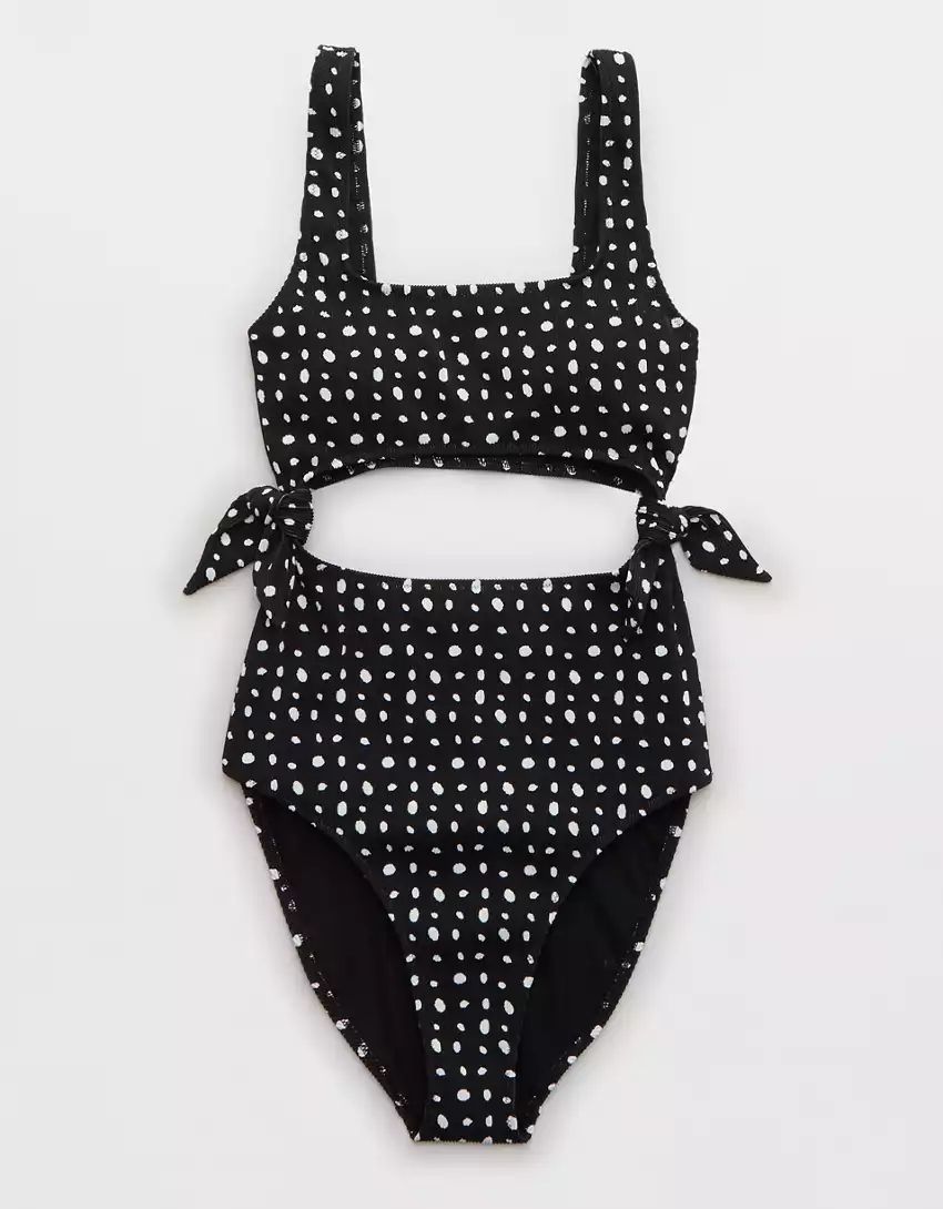 Aerie Ribbed Cut Out Scoop One Piece Swimsuit | Aerie