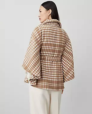 Plaid Tie Waist Button-Up Poncho | Ann Taylor (US)