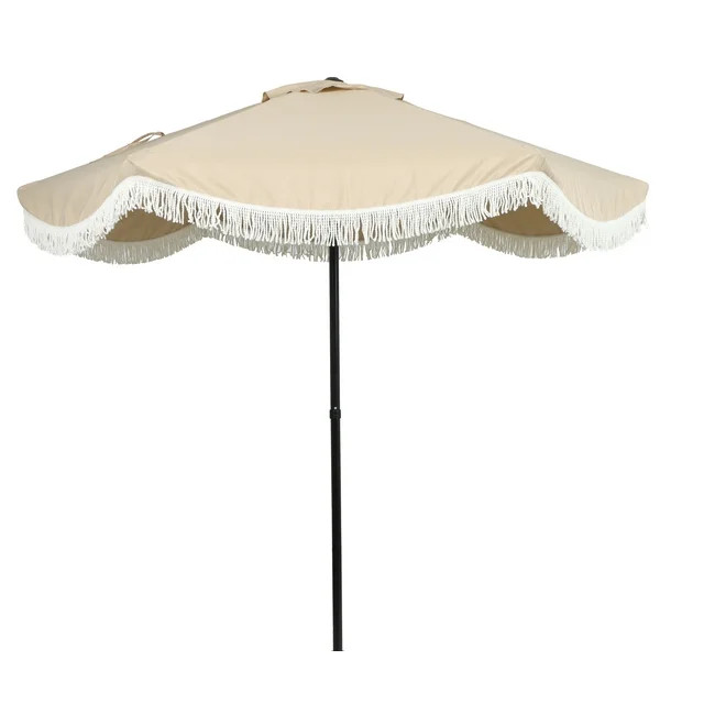 Better Homes & Gardens 7.5' Beige Scallop with Cream Fringe Patio Umbrella | Walmart (US)