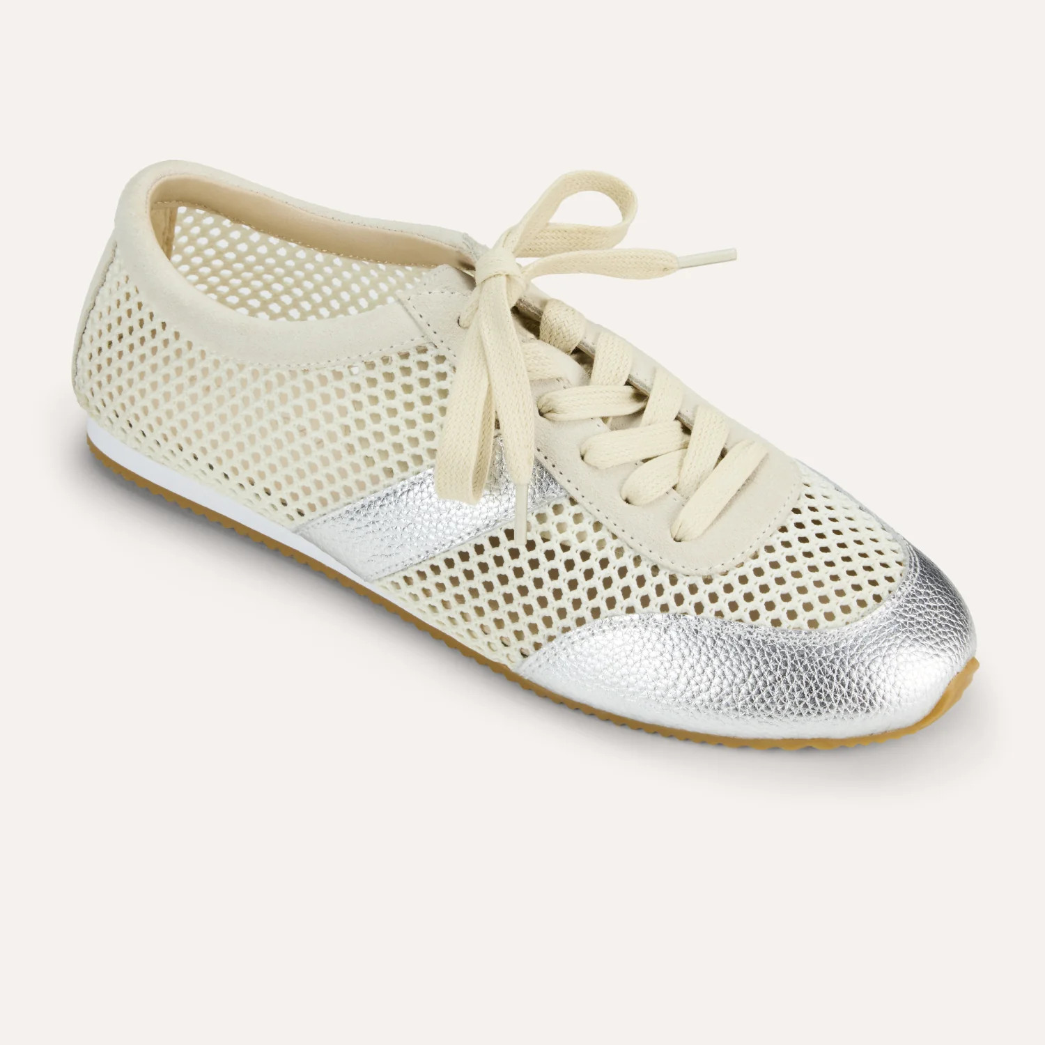 Kiah in Cream Mesh/Silver Metallic Mesh Casual Sneaker | Yosi Samra