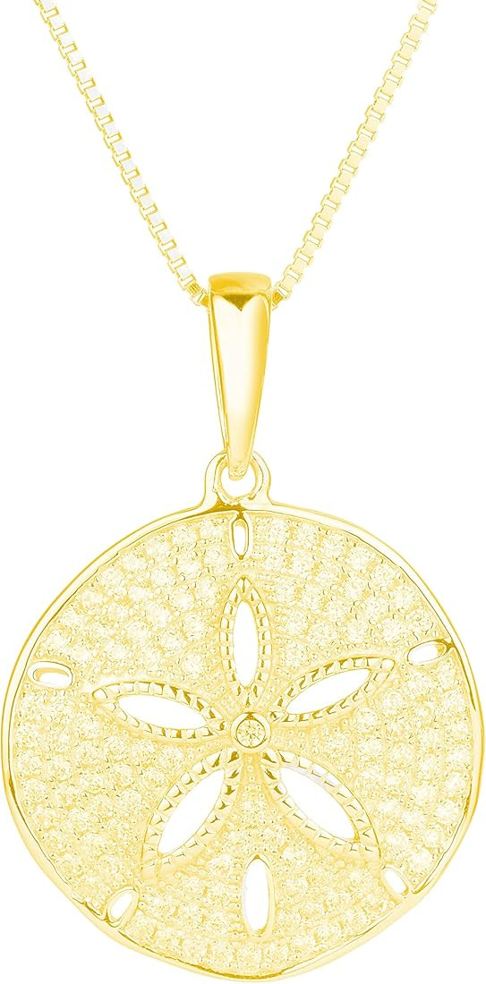 925 Sterling Silver Sand Dollar Cubic Zirconia Pave Sea Life Charm Necklace Pedant with 18" Box C... | Amazon (US)