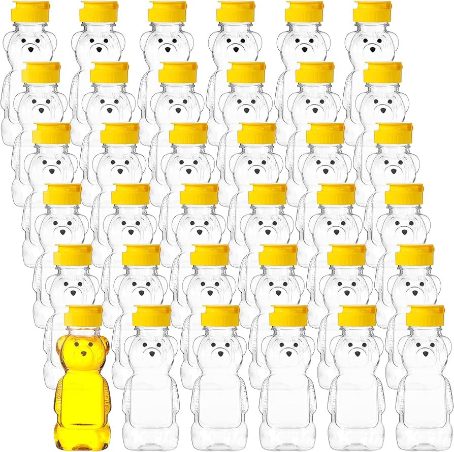 Thenshop 36 Pcs Plastic Empty Honey Bear Bottle Honey Squeeze Bottle Honey Bear Cup with Yellow F... | Amazon (US)