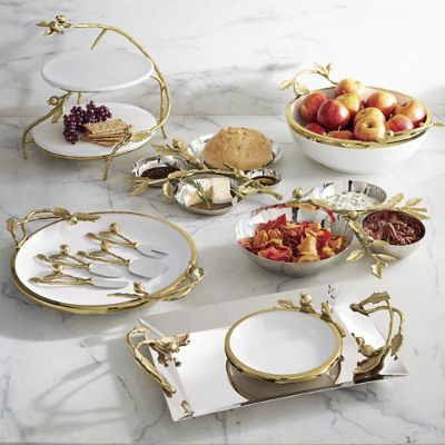 Pomegranate Serveware Collection in Gold & Silver Finish with Elegant Leaf Design | Frontgate