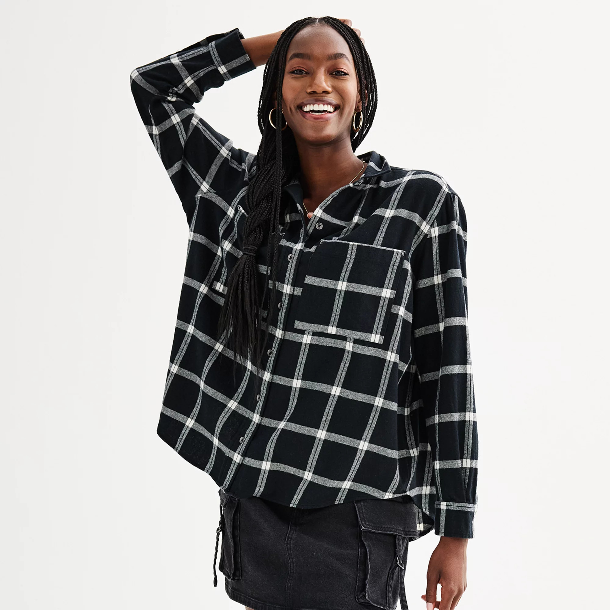 Juniors' SO® Oversized Flannel Button-Down Shirt | Kohl's