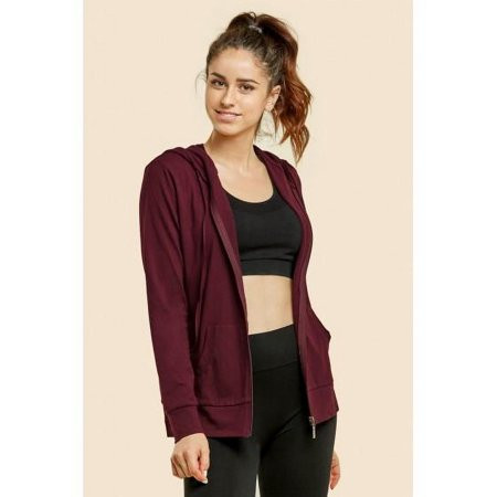 Sofra Women s Cotton Comfort Zip Up Hoodie Jersey Sweater - Burgundy - Large | Walmart (US)