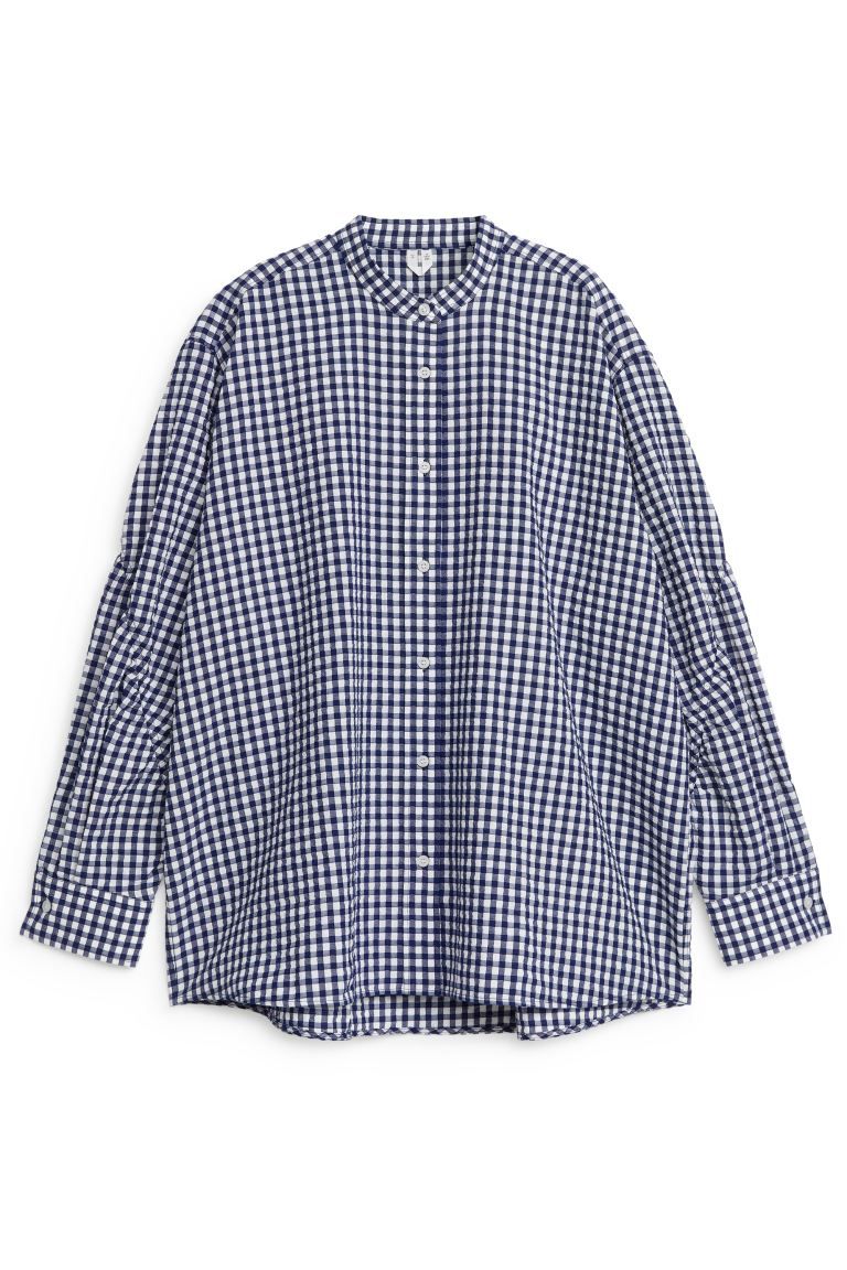 Oversized Seersucker Shirt - Dark Blue/White - Ladies | H&M GB | H&M (UK, MY, IN, SG, PH, TW, HK)