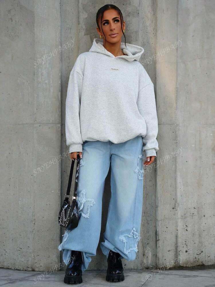 SAYEHFBABY Women's Rapper Athleisure Grunge Star Pattern Washed Jeans | SHEIN