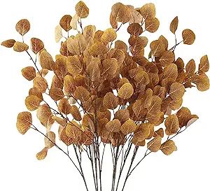 Sggvecsy 6 Pcs Fall Eucalyptus Leaves Artificial Eucalyptus Stems Long Silver Dollar Leaves Autum... | Amazon (US)