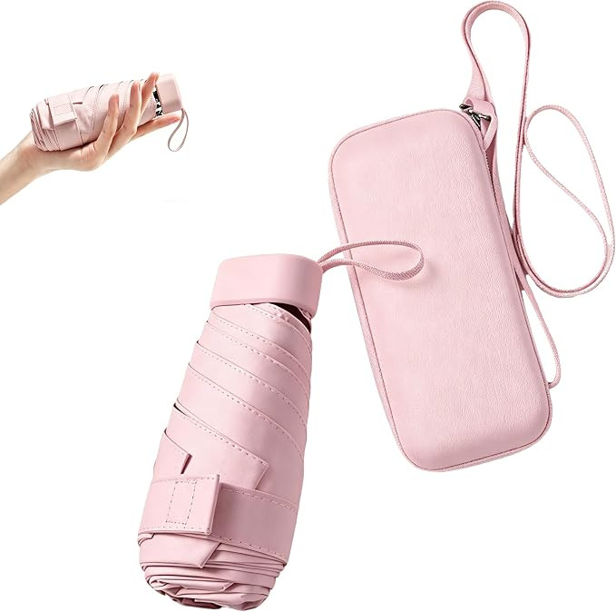 ESUFEIR Mini Sun Umbrella for Purse With Case,Pink | Small Compact UV Umbrella Travel Essentials,... | Amazon (US)
