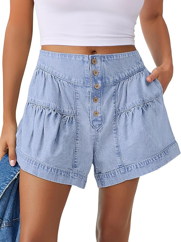 ANRABESS Women's Denim Shorts Summer Baggy High Waisted Flowy Wide Leg Buttons Pleated Casual Jea... | Amazon (US)