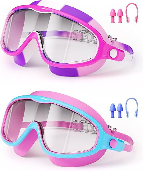 Swim Goggles for Kids 3-15 with Earplugs Large Frame Anti-Fog/UV Swimming Goggles for Boys Girls ... | Amazon (US)