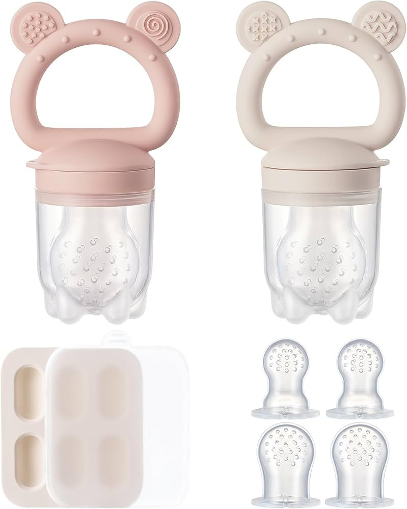 2 Pack Silicone Baby Fruit Feeder with Mini Freezer Tray, Breastmilk Popsicle Molds for Baby Teet... | Amazon (US)