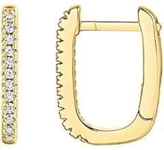Amazon.com: PAVOI 14K Gold Plated 925 Sterling Silver Cubic Zirconia U-Shaped Huggie Earrings in Yel | Amazon (US)