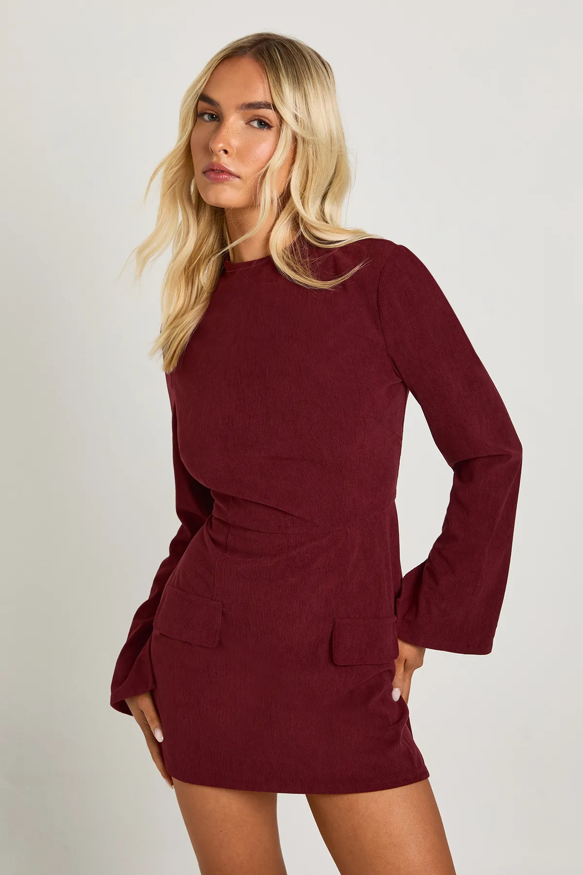 Cord High Neck Neck Mini Dress | boohoo (US & Canada)