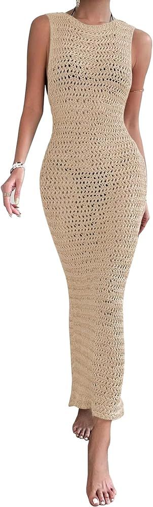 Lilosy Sexy Crochet Split Loose Beach Swimwear Bikini Cover Ups Dress | Amazon (US)