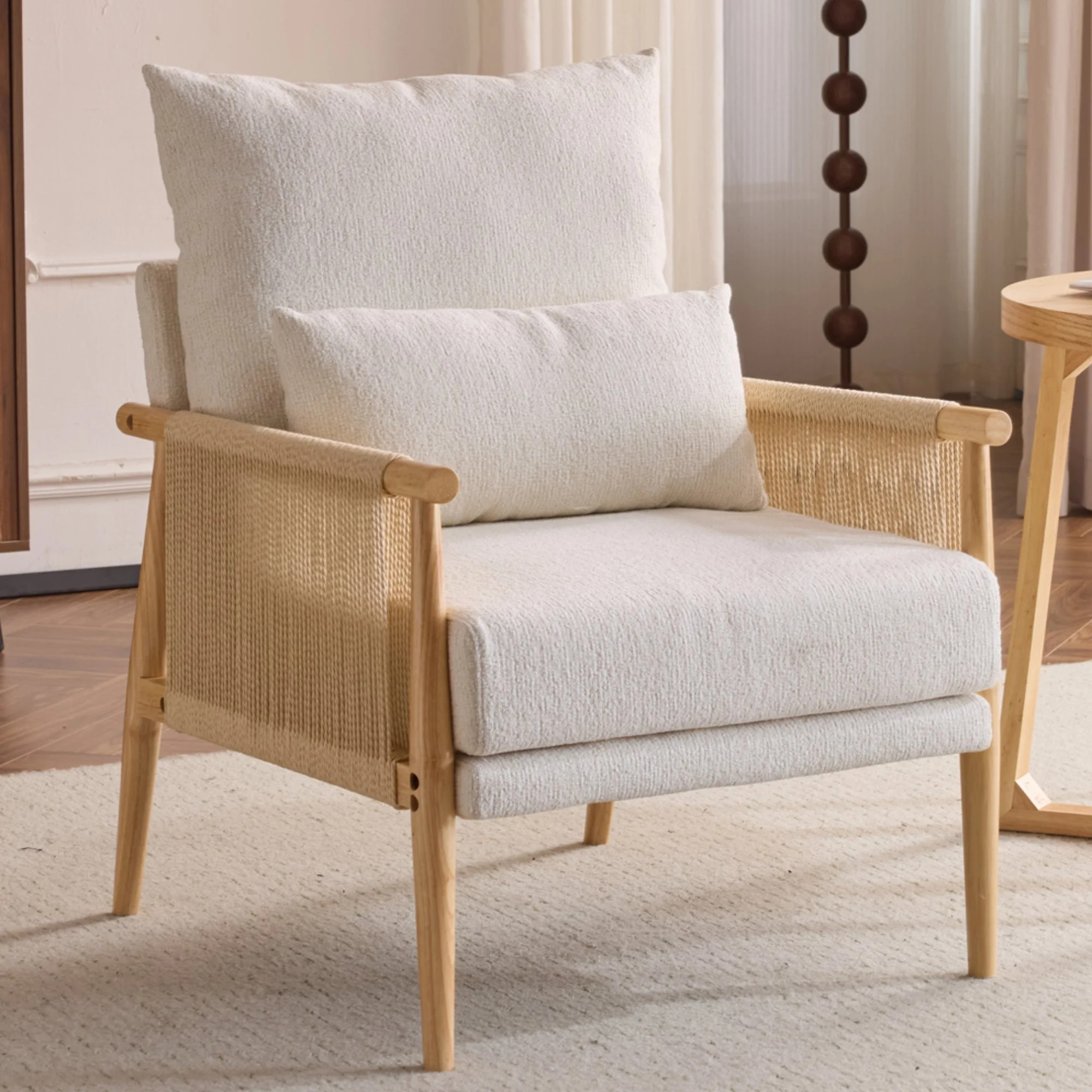 Ktaxon Accent Chair, Solid Wood and Jute Rope Armrests Armchair, Single sofa with Lumbar Pillow f... | Walmart (US)