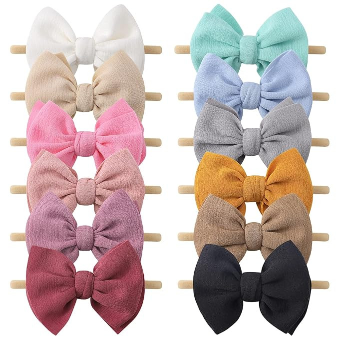 yoyokid 12 PCS Hairband with Baby Girl Bows Soft Nylon Baby Headbands and Bows Hair Accessories f... | Amazon (US)