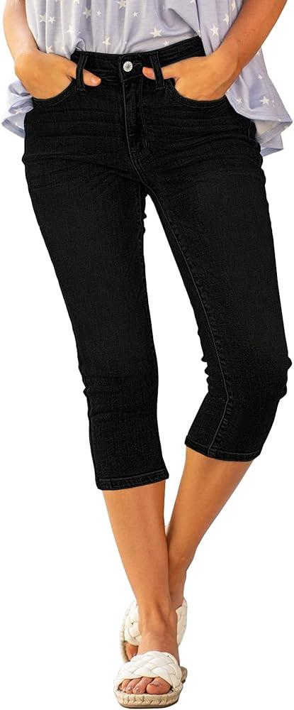luvamia Womens Capri Jeans for Women High Waisted Skinny Ripped Jean Denim Pants | Amazon (US)