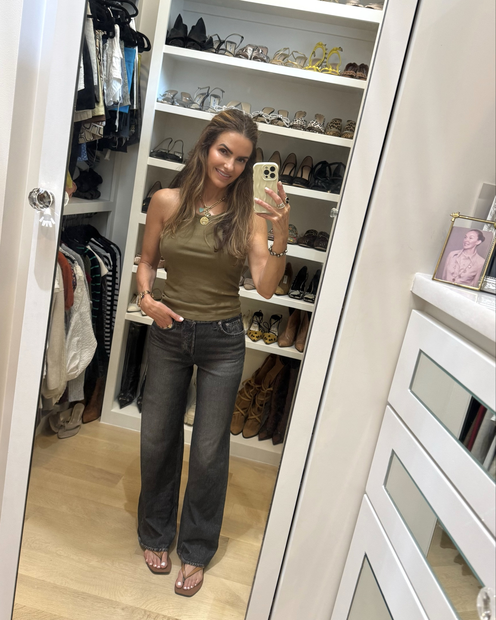 saturday casual look of the night off to our fav sushi restaurant @shinseirestaurant🖤 wearing my fav viral denim that are actually sweatpants!!

 & FYI they now come in SHORTS as well!! 

beyond comfy & so cool too. run slightly big im wearing a 24 i sized down bc so soft & stretchy

the best tank i own in practically every color size up im wearing a M

& the only shoes you need for summer too! run slightly small i sized up 1/2 size 

#LTKStyleTip #LTKFindsUnder100 #LTKShoeCrush