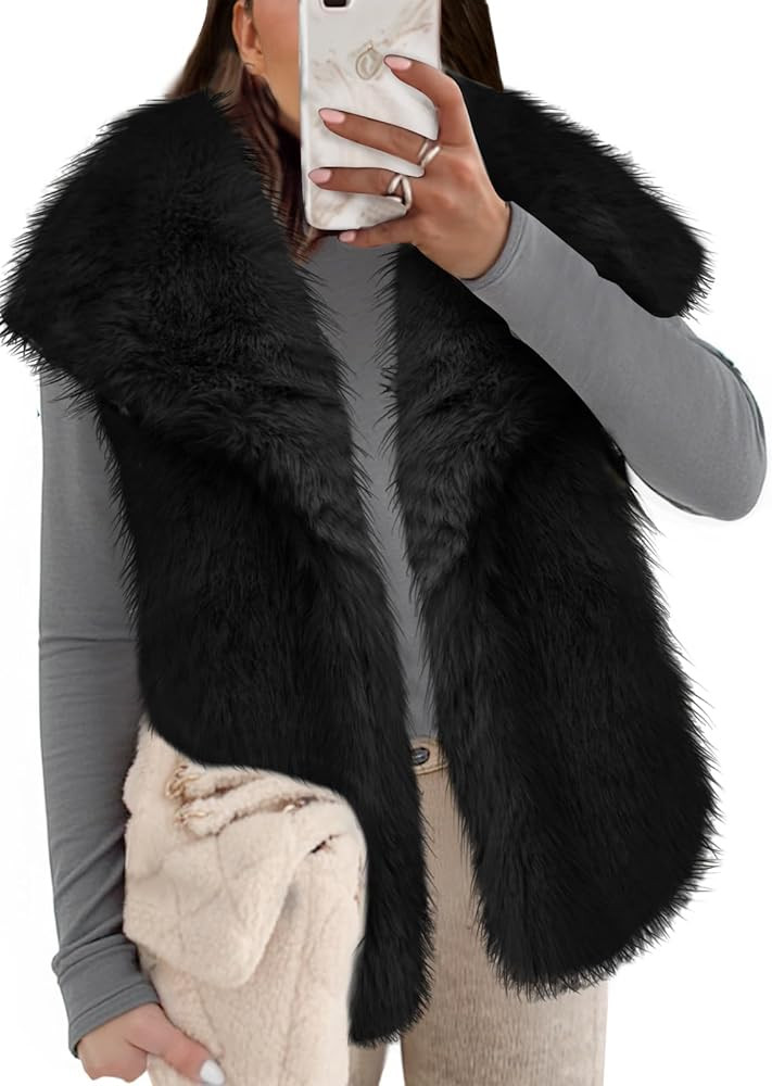 Cicy Bell Womens Oversized Faux Fur Vests Fuzzy Warm Open Front Lapel Sleeveless Fluffy Cropped W... | Amazon (US)