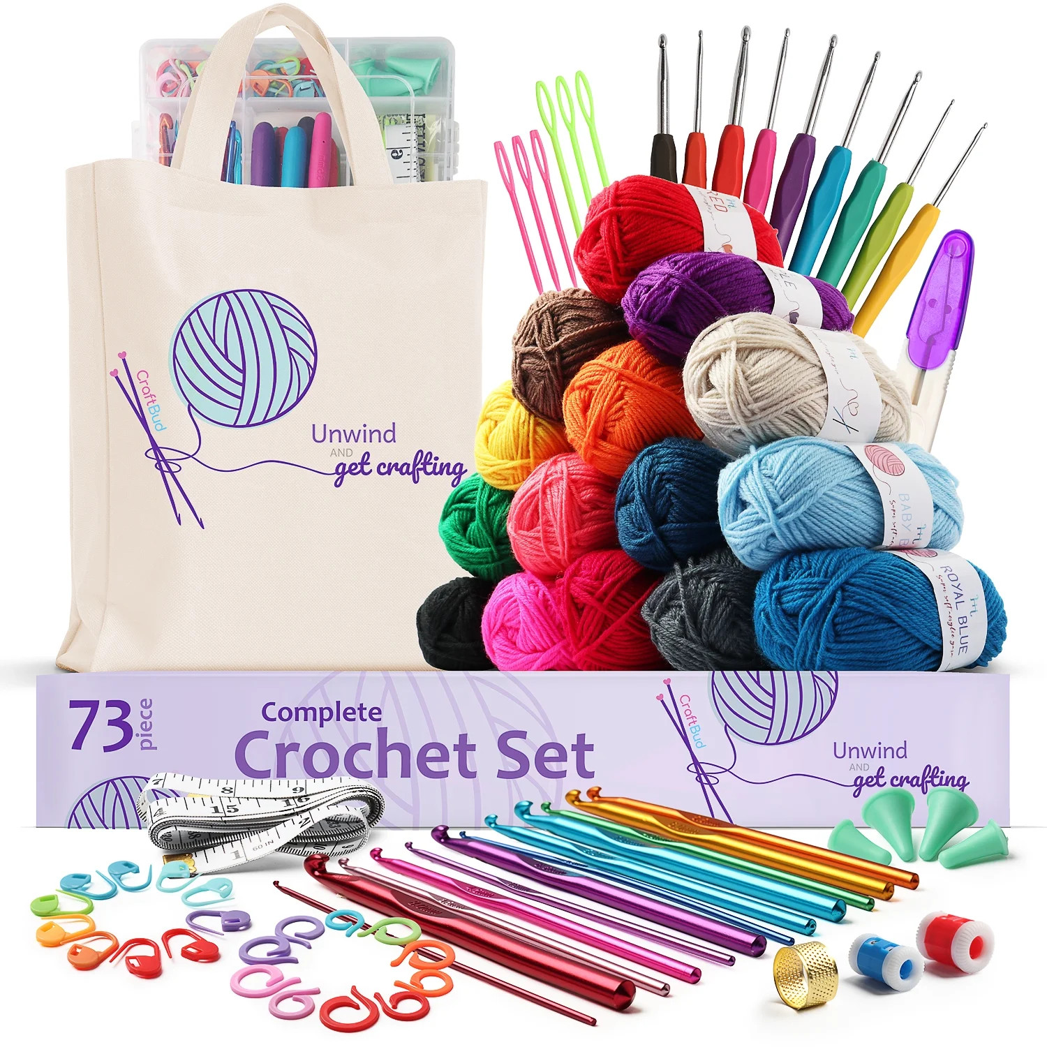 Craftbud 73 Piece Crochet Set Kit with Crochet Hooks Yarn Set - Premium Bundle Includes Yarn Ball... | Walmart (US)