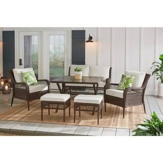 Bayview 6-Piece Wicker Patio Conversation Set with CushionGuard Beige Cushions | The Home Depot
