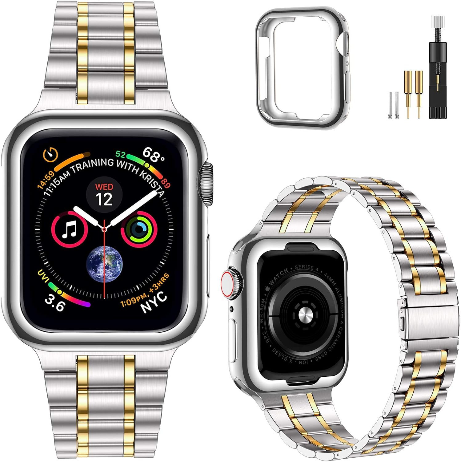MioHHR Solid Stainless Steel Band Compatible with Apple Watch Bands 44/42/ 40/ 38mm, Upgraded Ver... | Amazon (US)