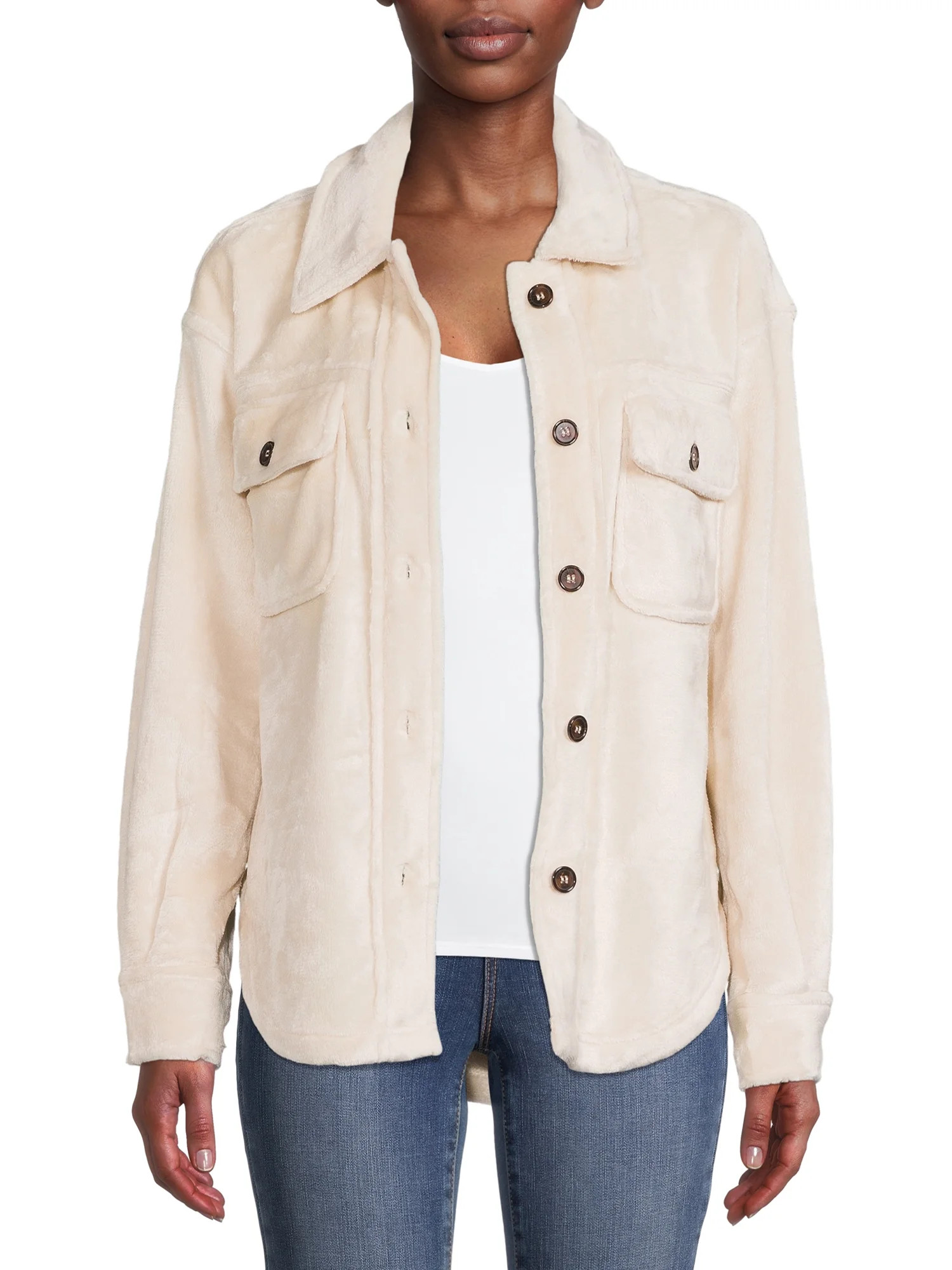 Almost Famous Juniors’ Low Pile Faux Fur Shacket - Walmart.com | Walmart (US)