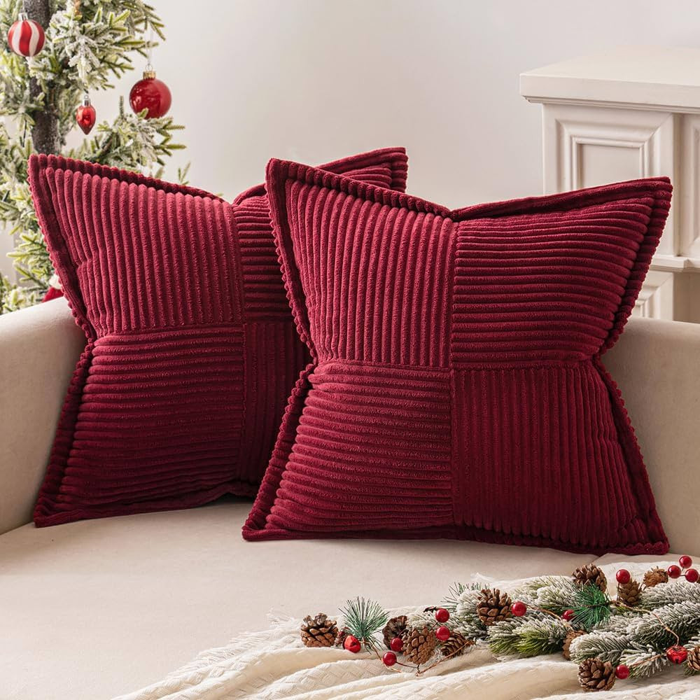 MIULEE Corduroy Pillow Covers with Splicing Set of 2 Super Soft Boho Striped Christmas Pillow Cov... | Amazon (US)