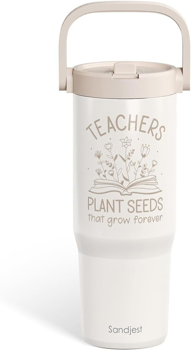 SANDJEST Teacher Stainless Steel Straw Lid Tumbler 30oz with Carry Handle for Women Girls, Insula... | Amazon (US)