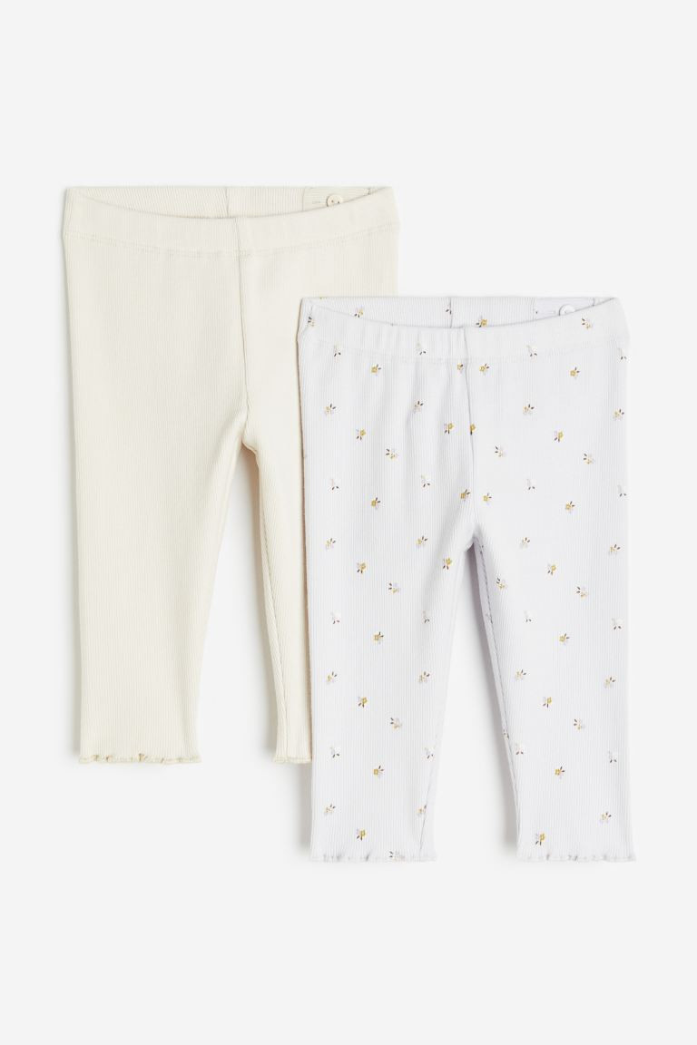 2-pack ribbed leggings - Light gray/floral - Kids | H&M US | H&M (US + CA)