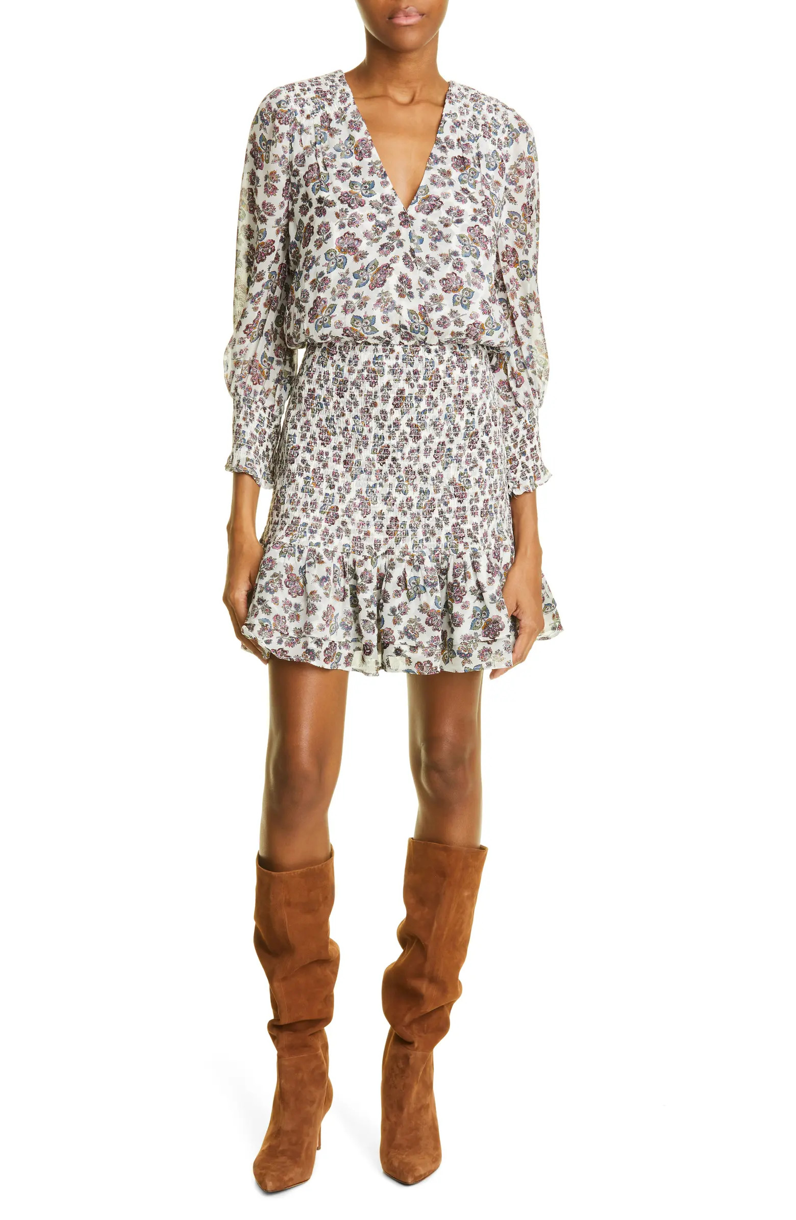 Saera Floral Print Smocked Chiffon Minidress | Nordstrom
